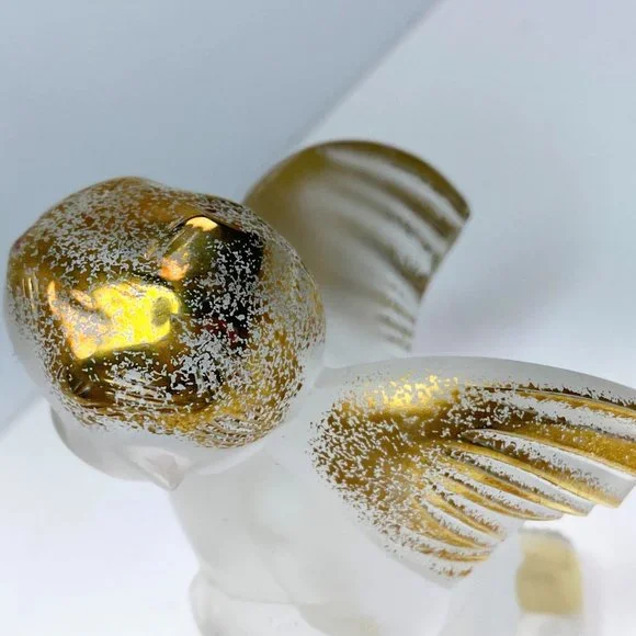 Lalique Gold Gilt Crystal Elton John "Engaged in" Cherub Angel Figurine PB055